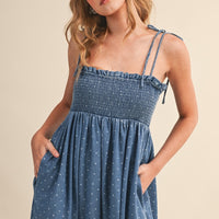 Polka Dot Smocked Baggy Jumpsuit