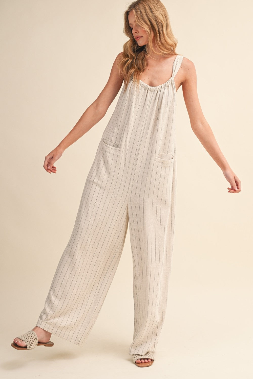 Linen Blend Wide Leg Jumpsuit