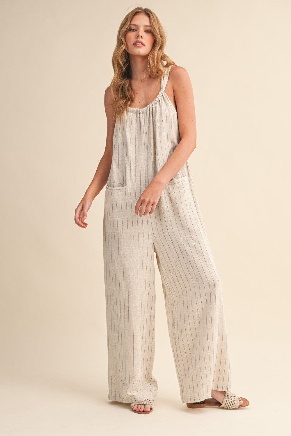 Linen Blend Wide Leg Jumpsuit