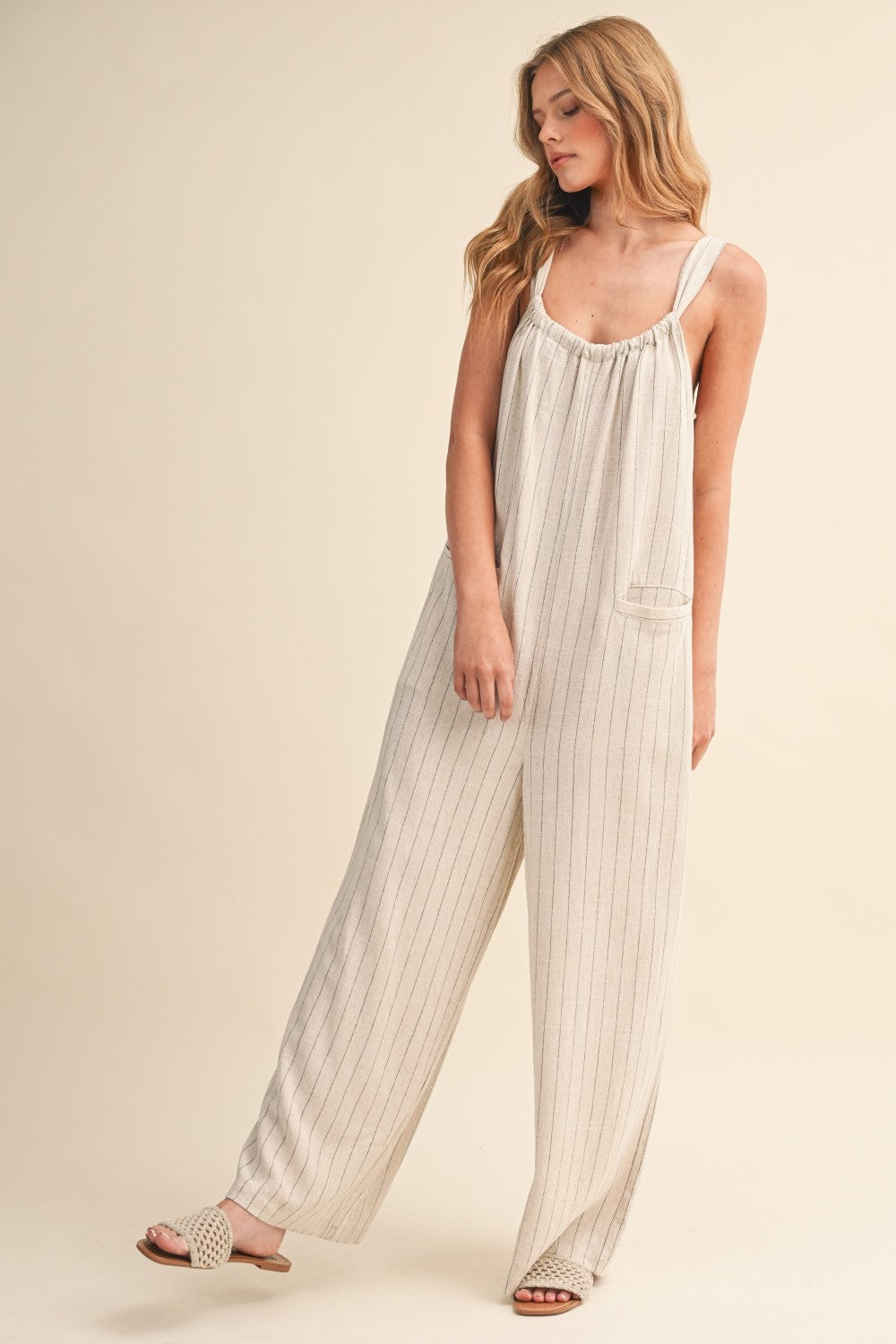 Linen Blend Wide Leg Jumpsuit