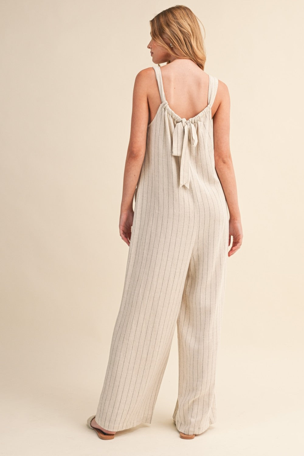 Linen Blend Wide Leg Jumpsuit