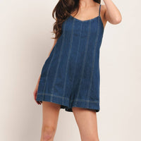 Denim Romper with Open Back Tie