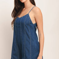 Denim Romper with Open Back Tie
