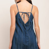 Denim Romper with Open Back Tie