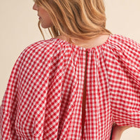 Red Gingham Puff Sleeve Relaxed Fit Romper