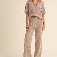 Striped Collared Knit Top & Wide Pants Set