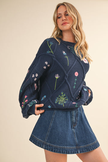 Floral Embroidered Knit Sweater