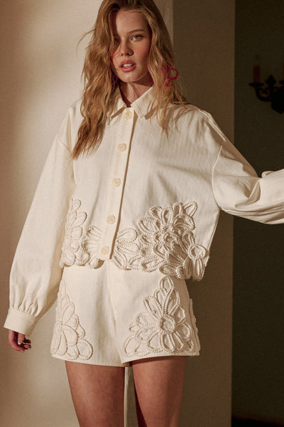 Floral Crochet Embellished Cropped Jacket