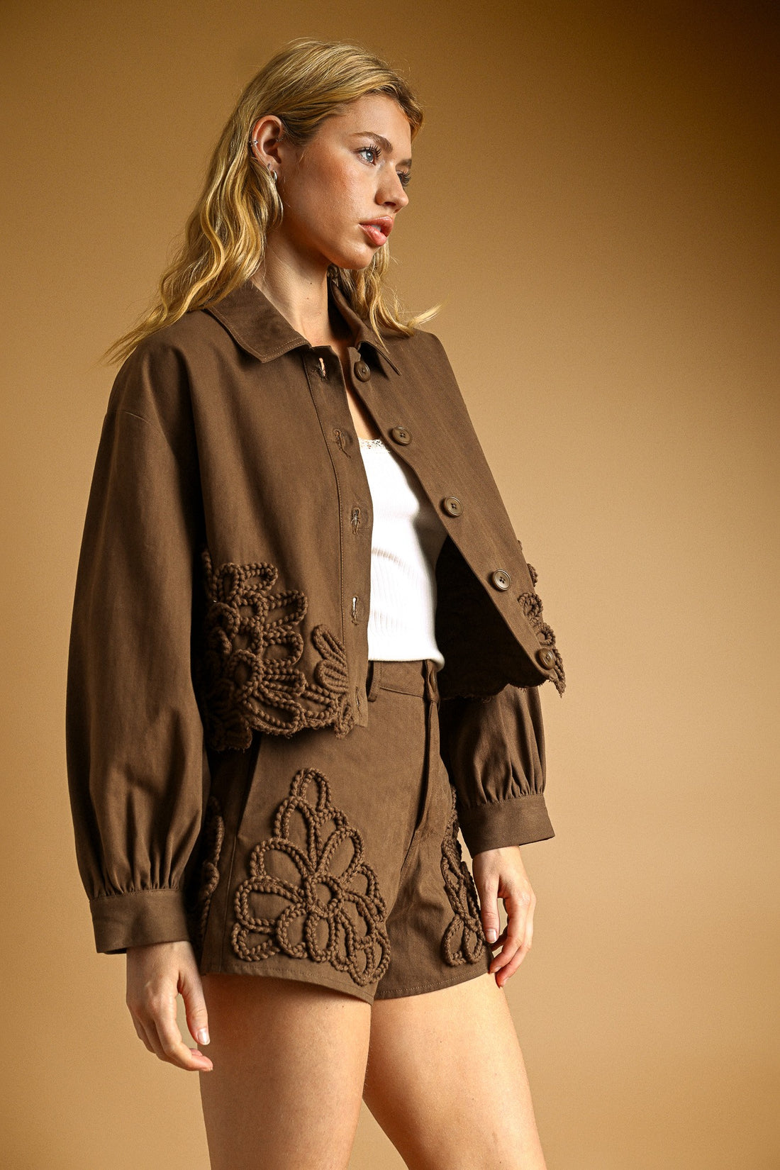 Floral Crochet Embellished Cropped Jacket