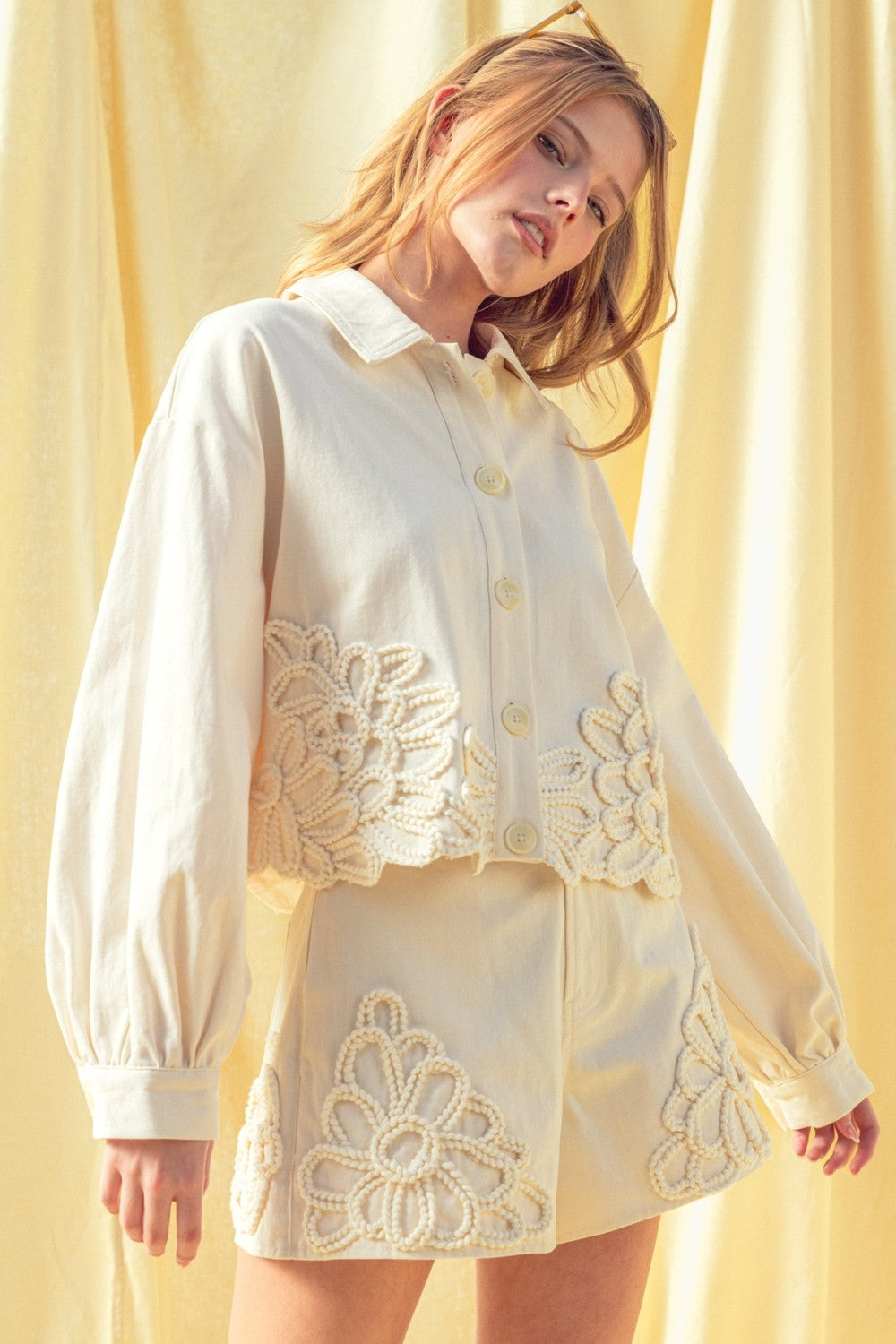 Floral Crochet Embellished Cropped Jacket