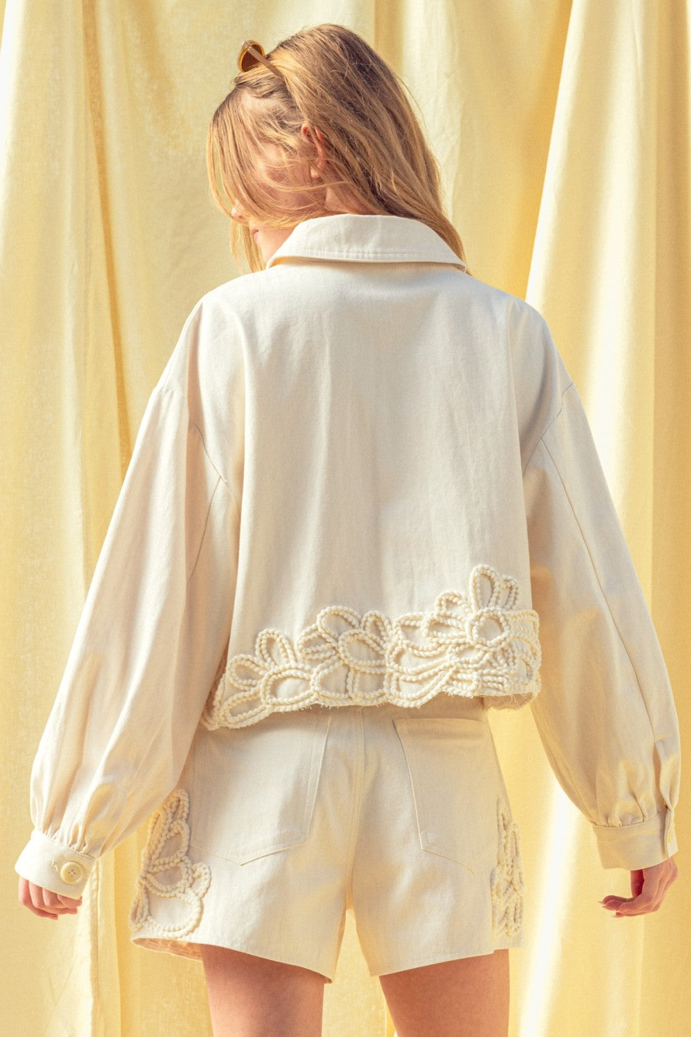 Floral Crochet Embellished Cropped Jacket