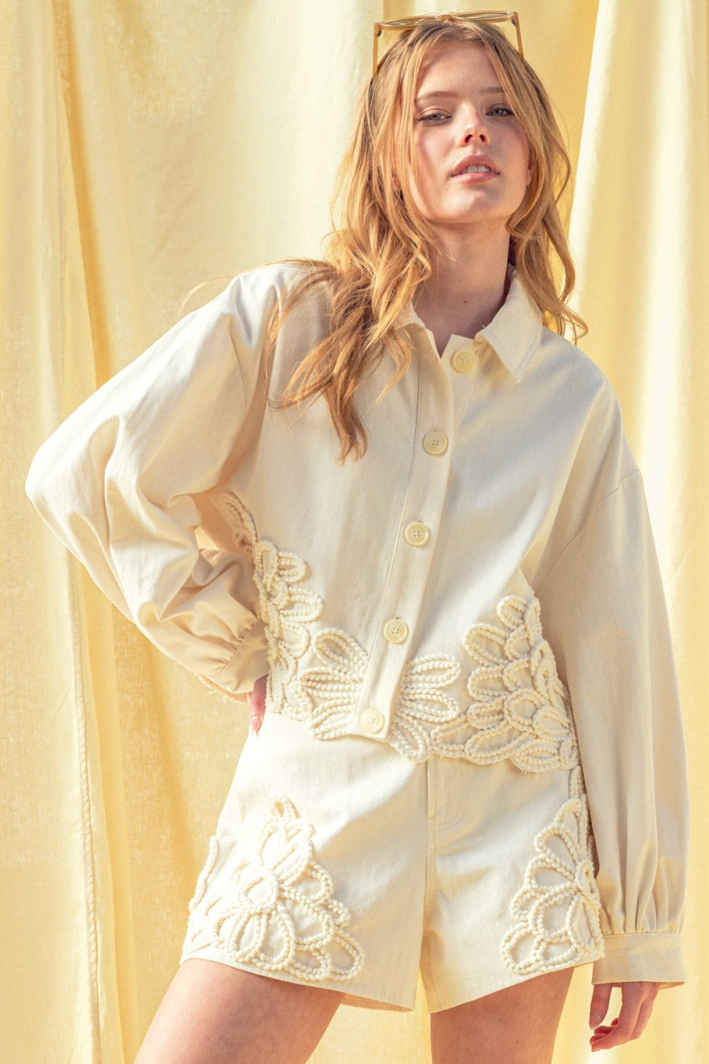 Floral Crochet Embellished Cropped Jacket