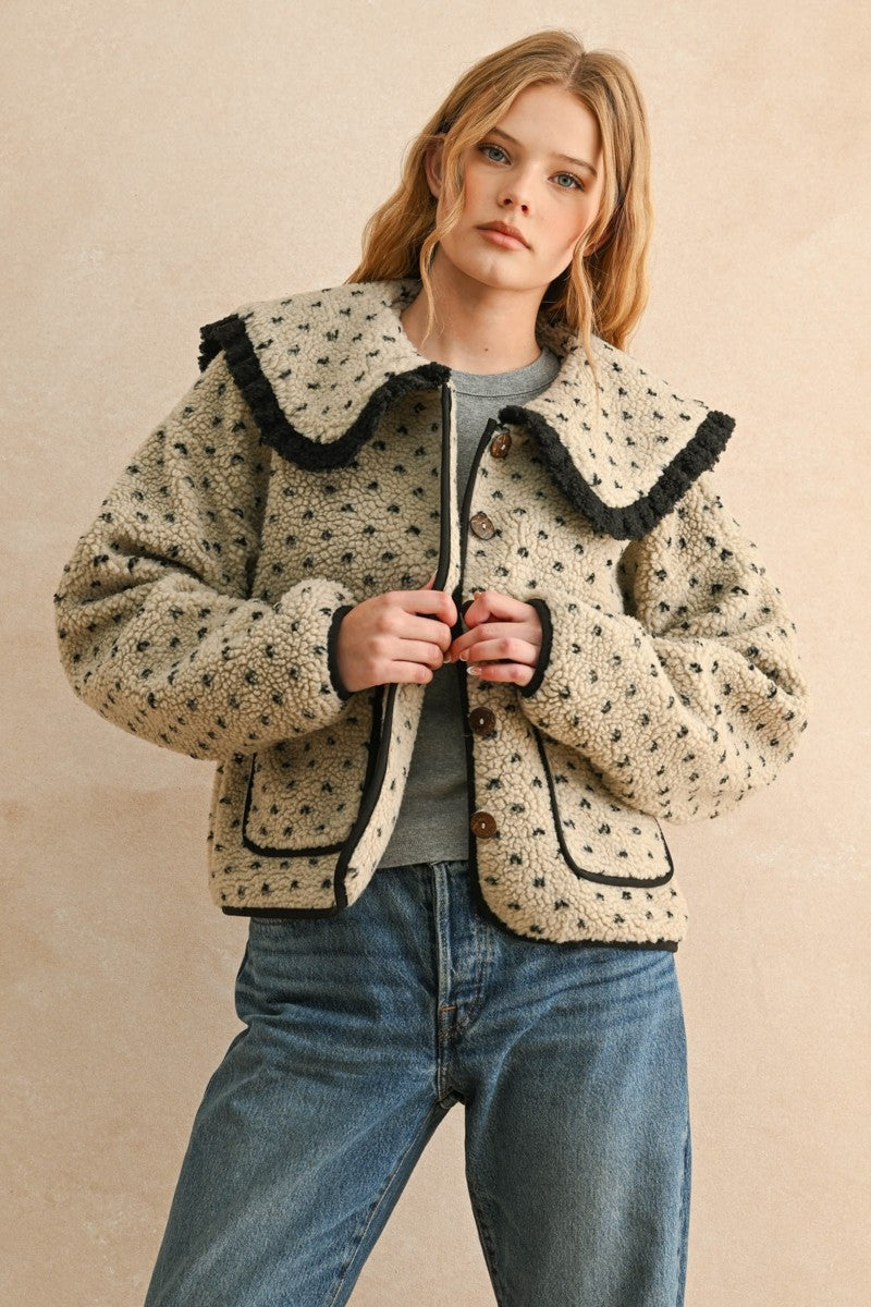 Soft Teddy Jacket with Contrast Collar