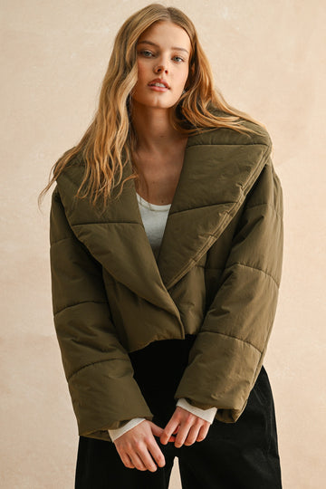 Oversized Shawl-Collar Puffer Jacket