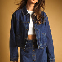 Relaxed Fit Dark Wash Western Denim Jacket