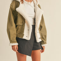 Cozy Sherpa Olive Denim Jacket