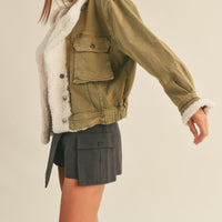 Cozy Sherpa Olive Denim Jacket