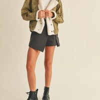 Cozy Sherpa Olive Denim Jacket