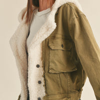 Cozy Sherpa Olive Denim Jacket