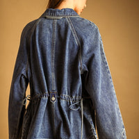 Drawstring Waist Utility Denim Oversized Jacket