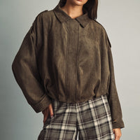 Faux Suede Oversized Bomber Jacket