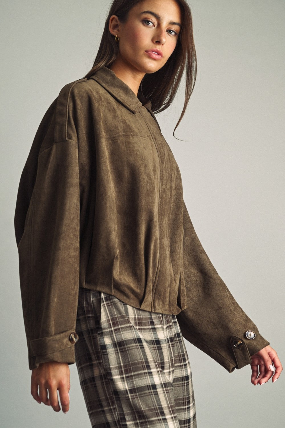 Faux Suede Oversized Bomber Jacket