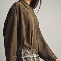 Faux Suede Oversized Bomber Jacket