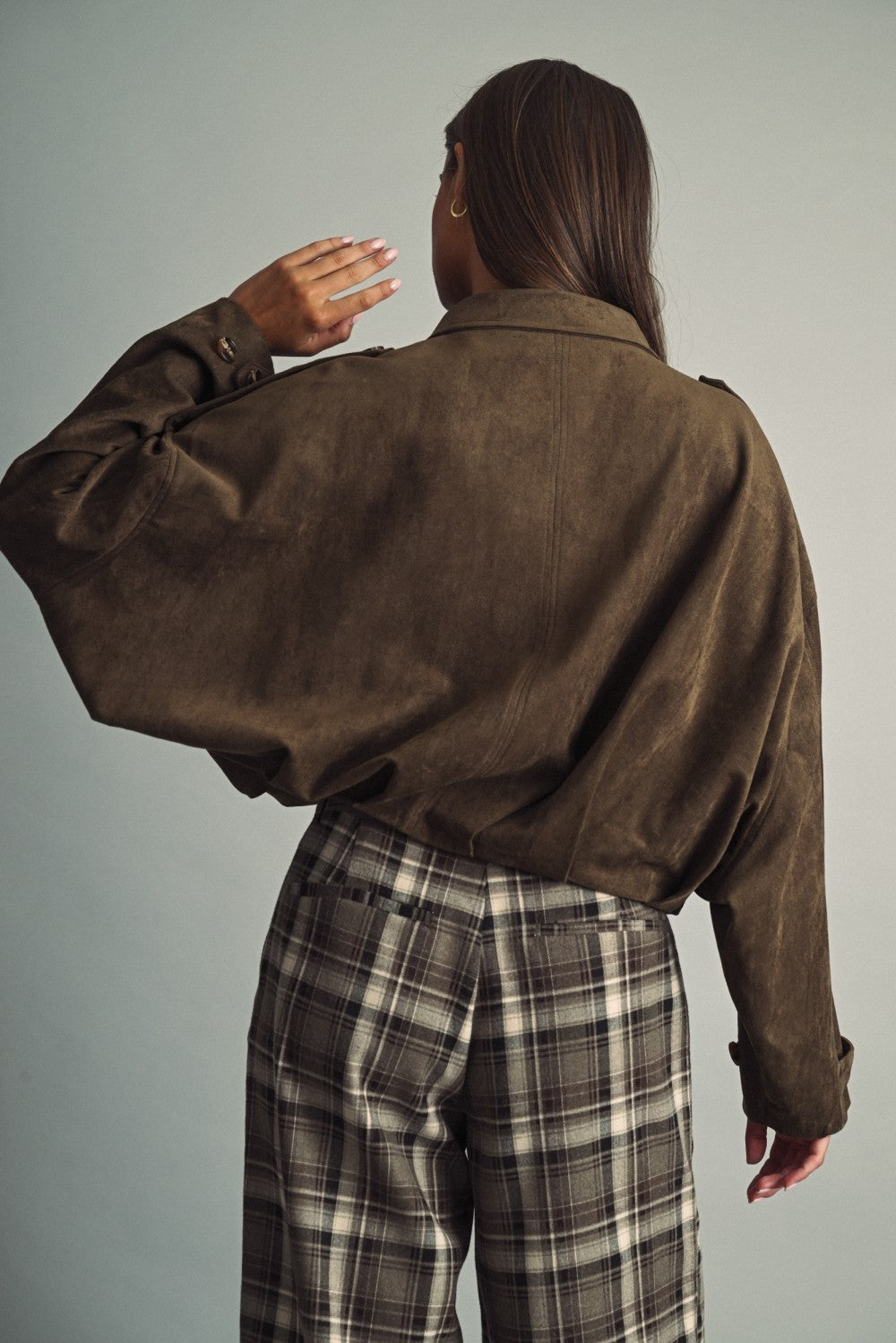 Faux Suede Oversized Bomber Jacket