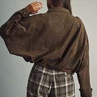 Faux Suede Oversized Bomber Jacket