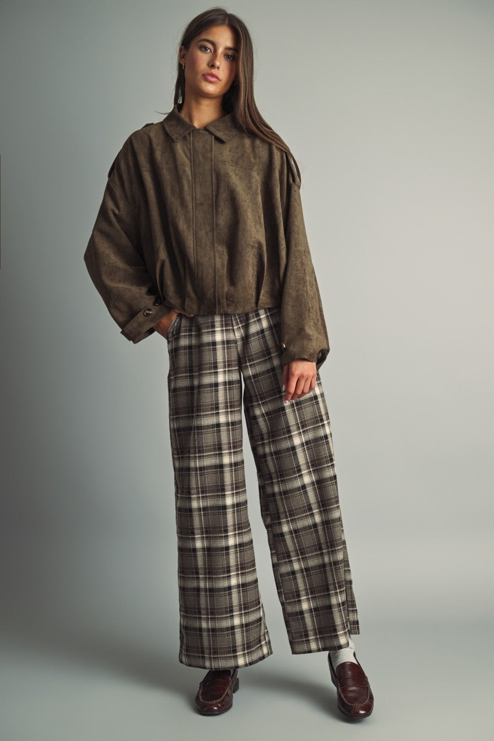 Faux Suede Oversized Bomber Jacket