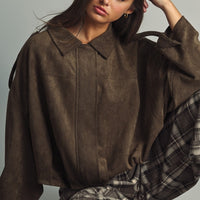 Faux Suede Oversized Bomber Jacket