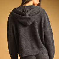 Charcoal Hooded Button Front Knit Cardigan