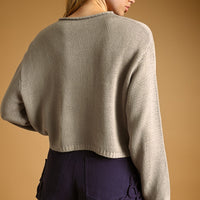 Aurora Grey knit cardigan, back view on model