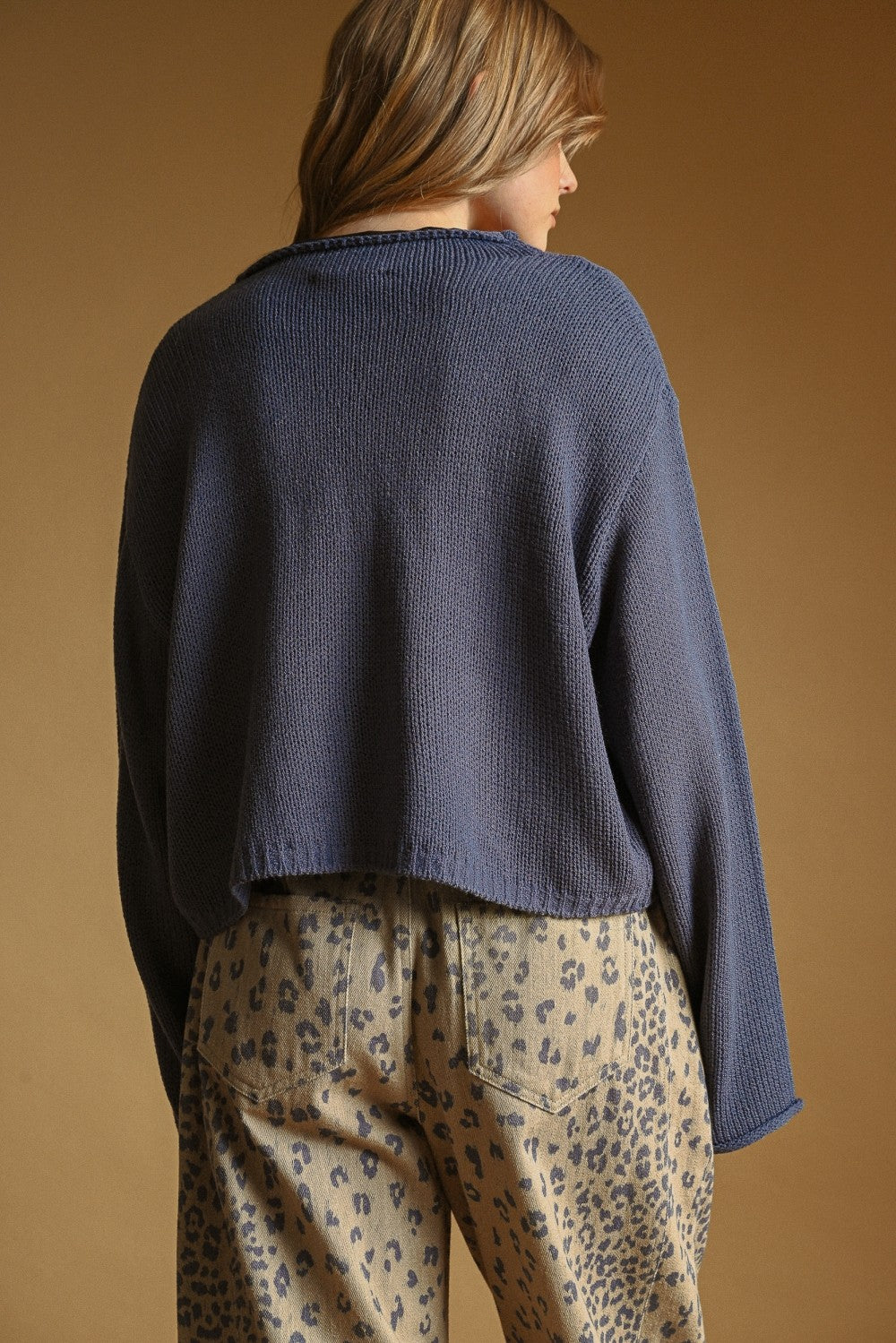 Nightfall knit cardigan, back view on model
