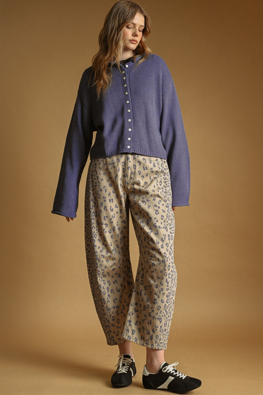 Nightfall button-front knit cardigan, full-length front view on model