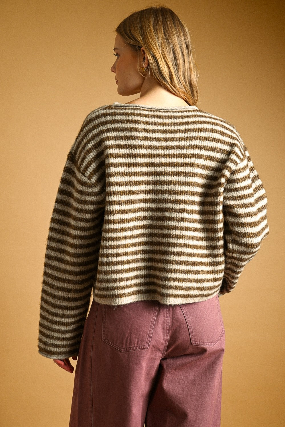Relaxed Striped Button-Front Knit Cardigan