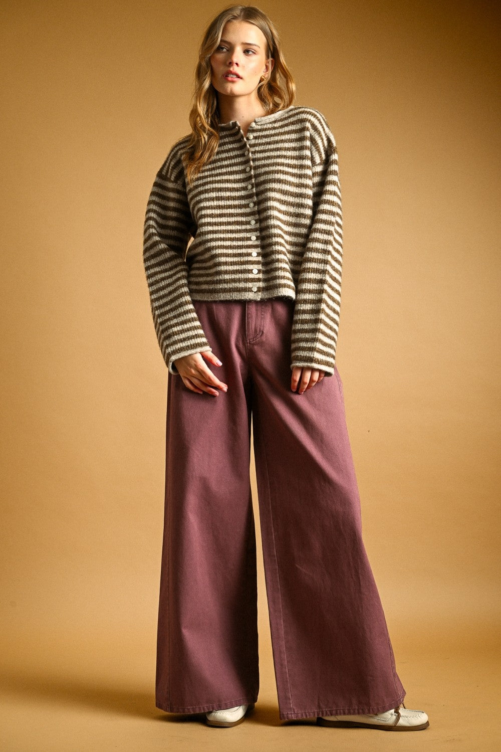 Relaxed Striped Button-Front Knit Cardigan