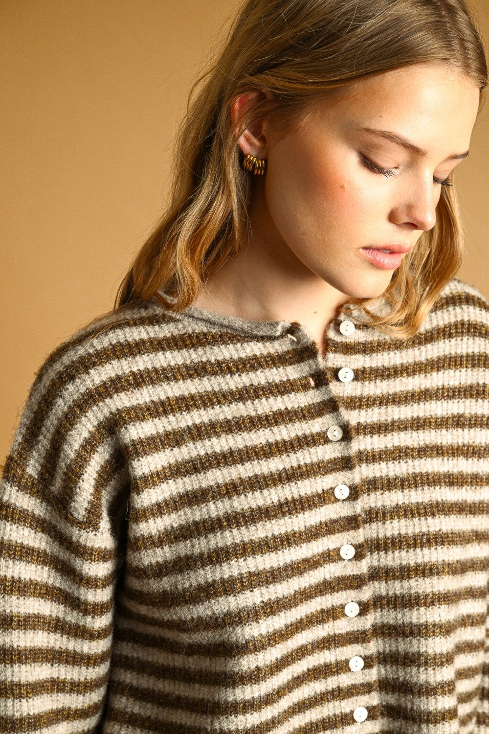 Relaxed Striped Button-Front Knit Cardigan