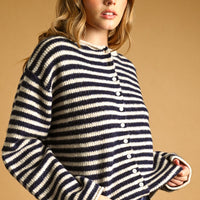 Relaxed Striped Button-Front Knit Cardigan