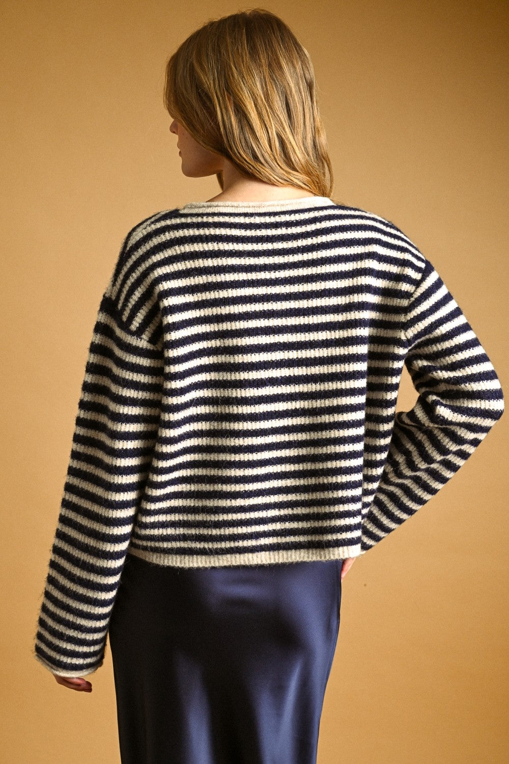 Relaxed Striped Button-Front Knit Cardigan