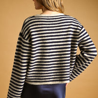 Relaxed Striped Button-Front Knit Cardigan
