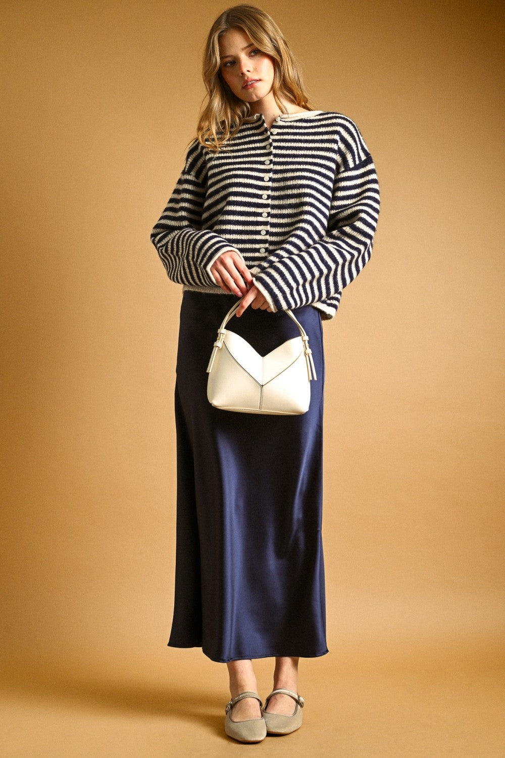 Relaxed Striped Button-Front Knit Cardigan