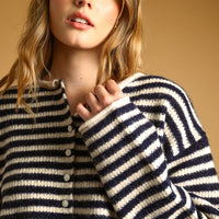 Relaxed Striped Button-Front Knit Cardigan
