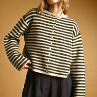 Relaxed Striped Button-Front Knit Cardigan