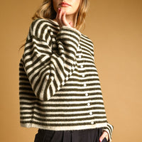 Relaxed Striped Button-Front Knit Cardigan