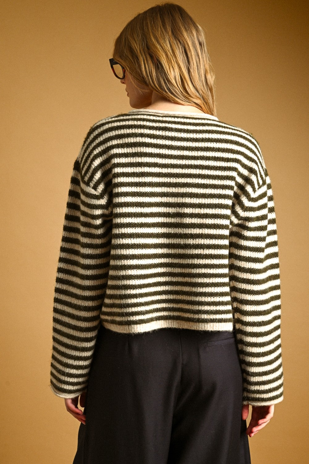 Relaxed Striped Button-Front Knit Cardigan