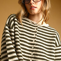 Relaxed Striped Button-Front Knit Cardigan