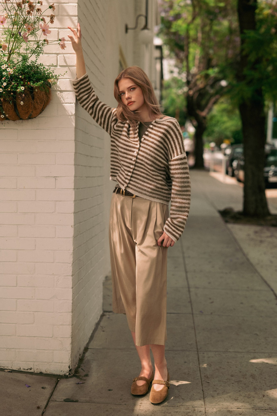 Relaxed Striped Button-Front Knit Cardigan