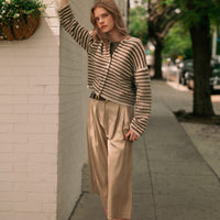 Relaxed Striped Button-Front Knit Cardigan