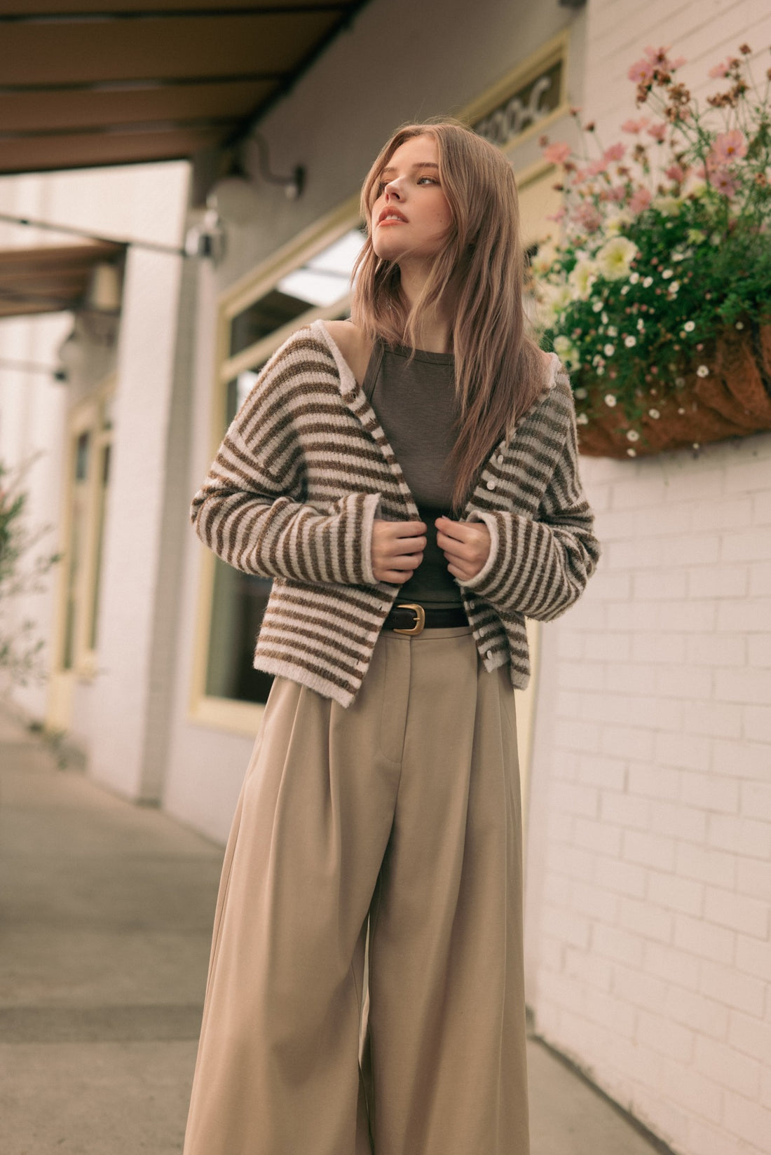Relaxed Striped Button-Front Knit Cardigan